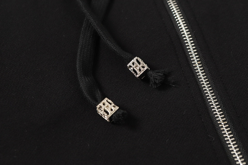 Rhinestone Cross Hoodie - Black Gothic Streetwear Sweatshirt 2633